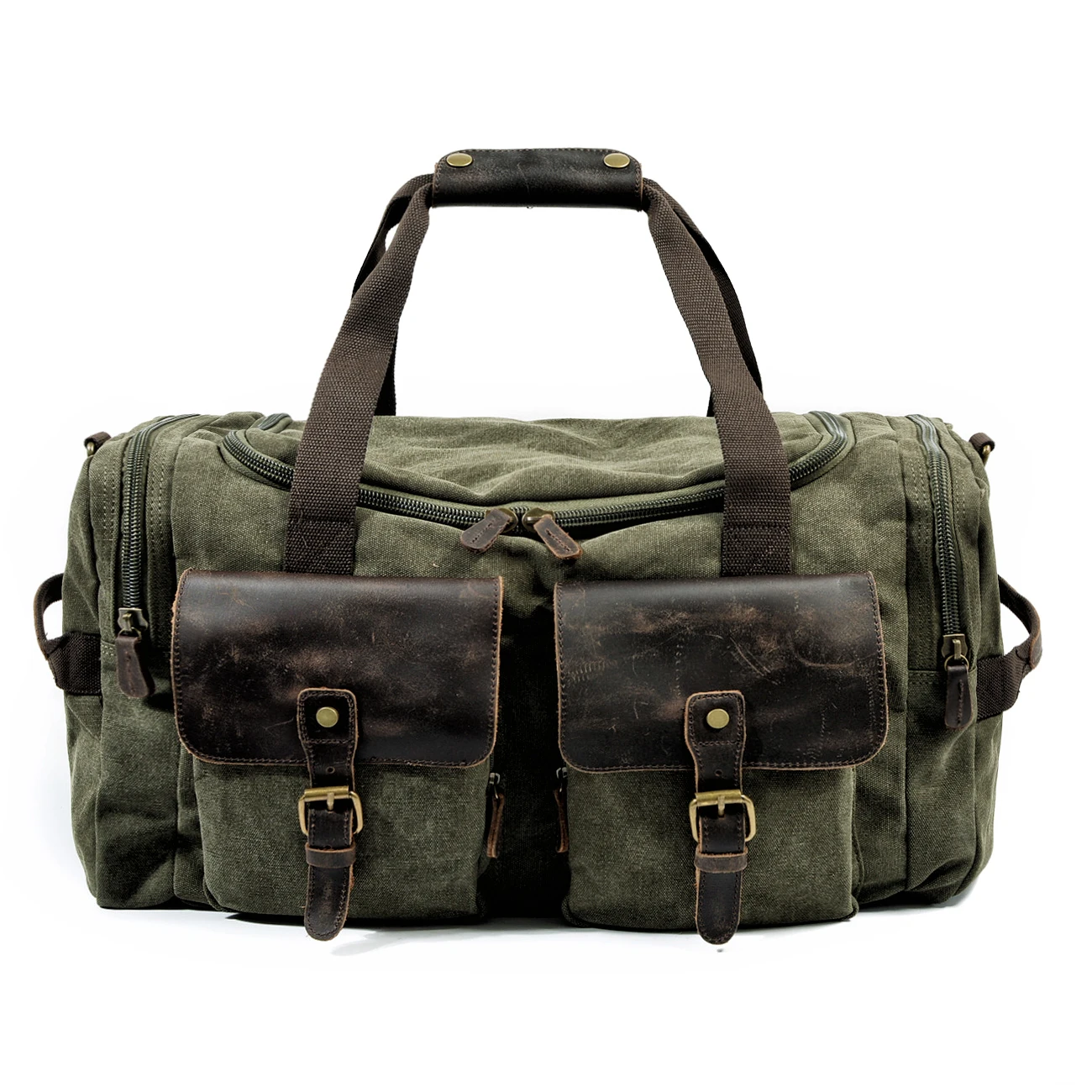 MUCHUAN мужские холщовые кожаные дорожные сумки, сумки для переноски багажа, большие дорожные сумки, большие сумки для путешествий, сумки для путешествий, большие сумки на выходные, сумки на ночь - Цвет: Армейский зеленый