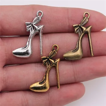 

WYSIWYG 5pcs 31x21mm 3 Colors Antique Gold Antique Silver Color Antique Bronze Wedding High Heels Shoe Charm Pendant