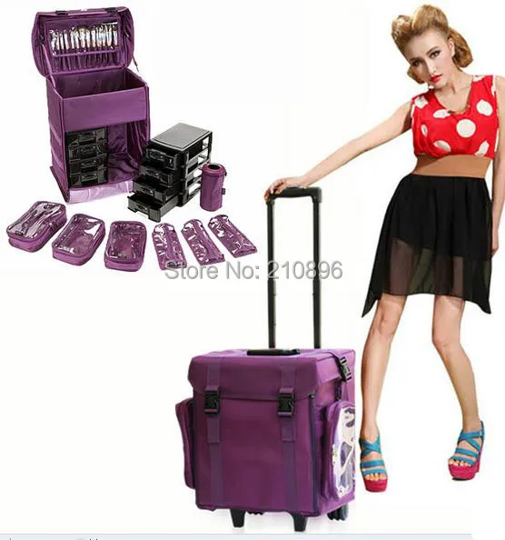 Aluminum Hair Stylist Bag easy carrying cosmetic trolley