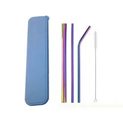 Vibrant Reusable Stainless Steel Milkshake Straw Set with Cleaning Brush (Rainbow)