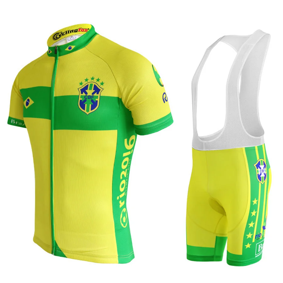 

New 2018 Brazil Cycling jersey set Summer ropa Ciclismo por team riding racing bike wear yellow clothing gel pad bib shorts
