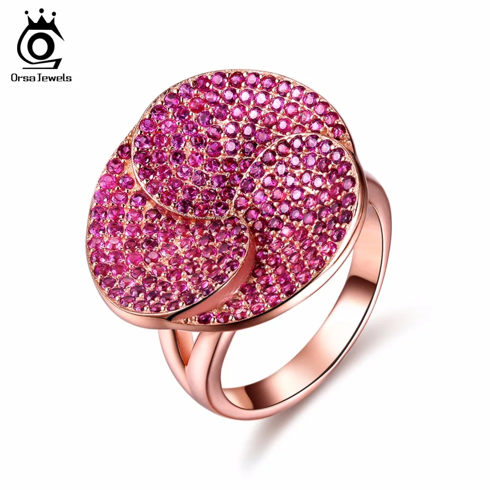 ORSA JEWELS модное роскошное свинцово-никелевое кольцо из розового золота Цветные вечерние кольца с цветком с 207 шт ААА кубический циркон для женщин OR135