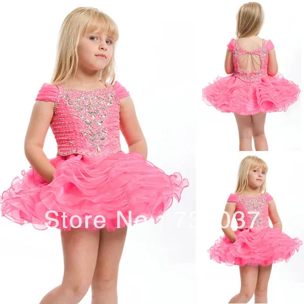 Cap Sleeve Rhinestone Decorations Beaded Party Dress Little Girl Tiered Hot Pink Little Girls Short Pageant Dresses Dress Up Princess Online Dresses Italydress Long Sleeve Tunic Dress Aliexpress