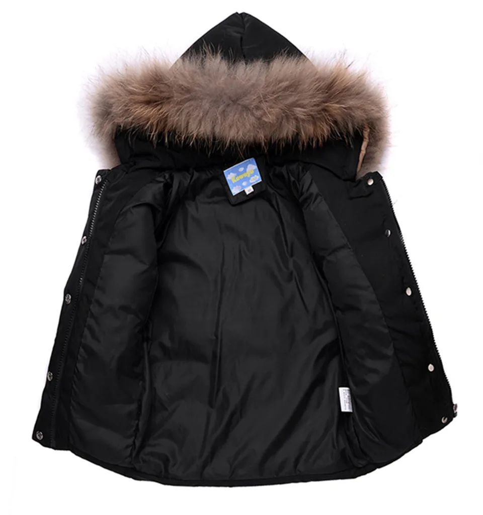 Для русской зимы с уточкой для пуховое пальто+ комбинезон для маленьких девочек; детская верхняя одежда для мальчиков ясельного возраста, костюм Джона Сноу Bebe капюшон из натурального меха