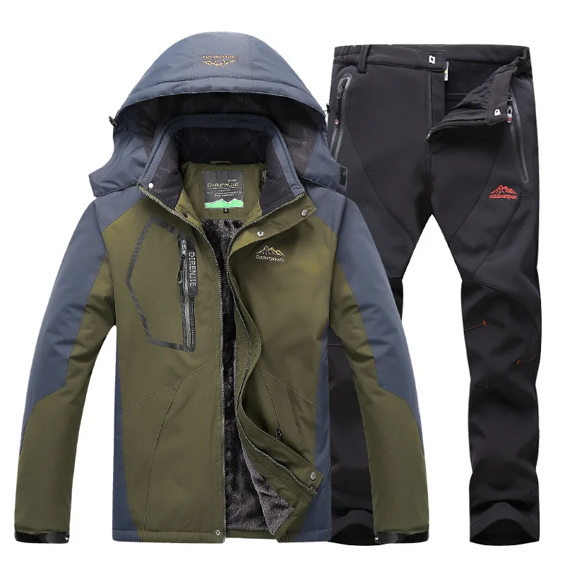 Мужские зимние уличные походные куртки и джинсы, водонепроницаемые ветрозащитные теплые пальто и штаны для походов и катания на лыжах - Цвет: Set 5