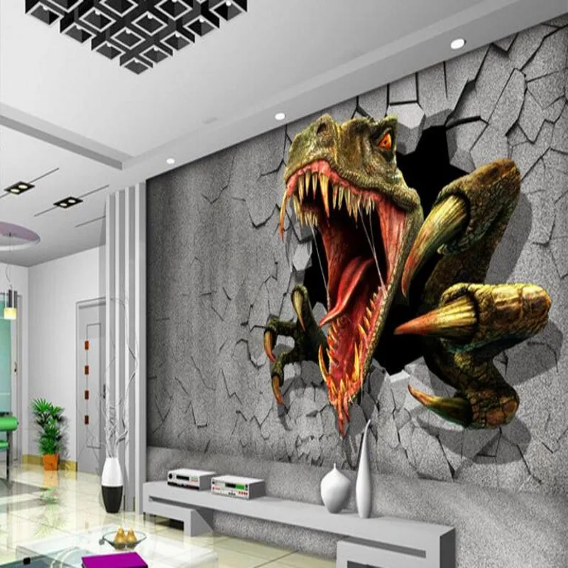 

beibehang Custom large - scale murals 3D brick wall residual wall Jurassic dinosaur TV background wall non - woven wallpaper