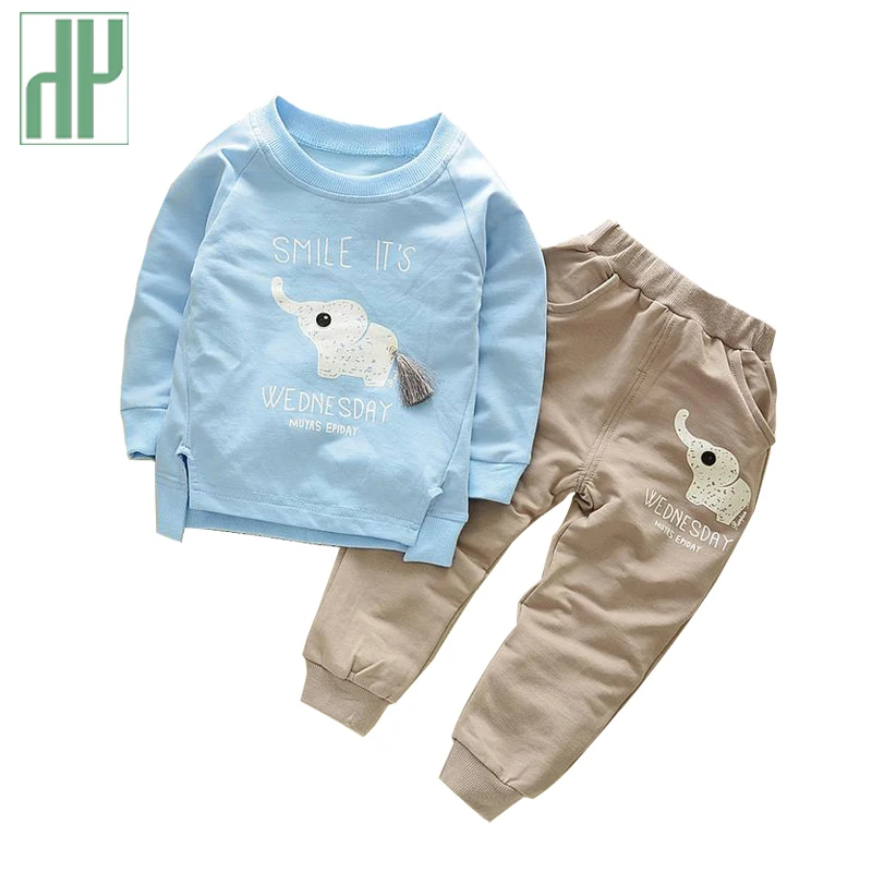 HH/Одежда для маленьких мальчиков; весенние комплекты для девочек с героями мультфильмов; рубашка с длинными рукавами+ штаны с изображением слона; одежда для детей; Осенняя эксклюзивная одежда для детей