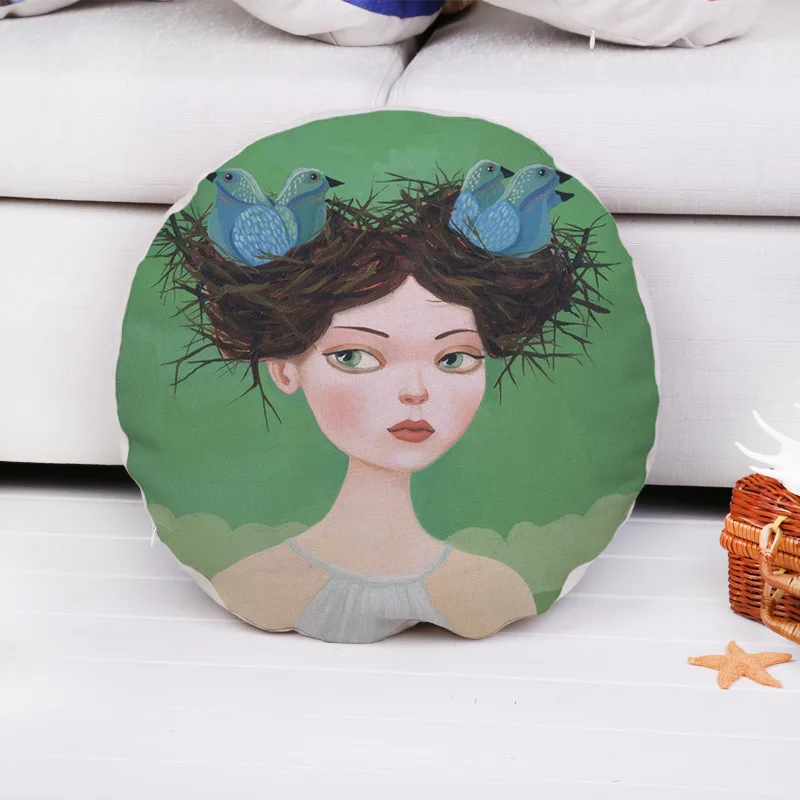 

Cartoon Bird Nest Deer Head Girl One Side Printing Home Decor Sofa Car Seat Decorative Cushion Cover Pillow Case Capa Almofada