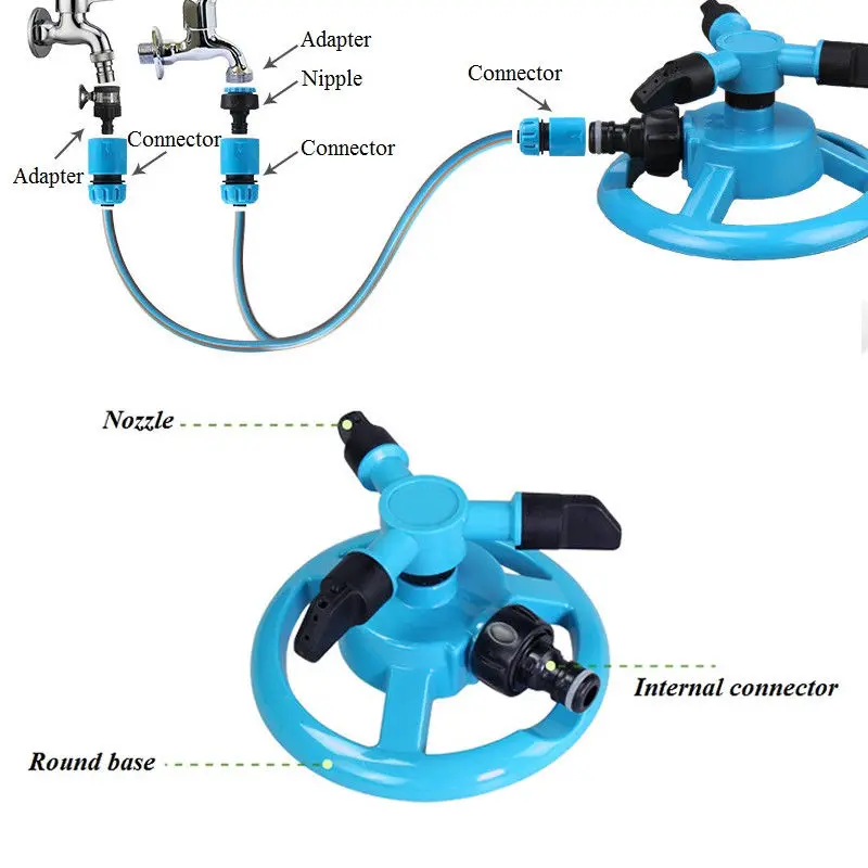 Сад поворотный разбрызгиватель 3 рукы, штуцера шланга на открытом воздухе распыления воды посыпать сад