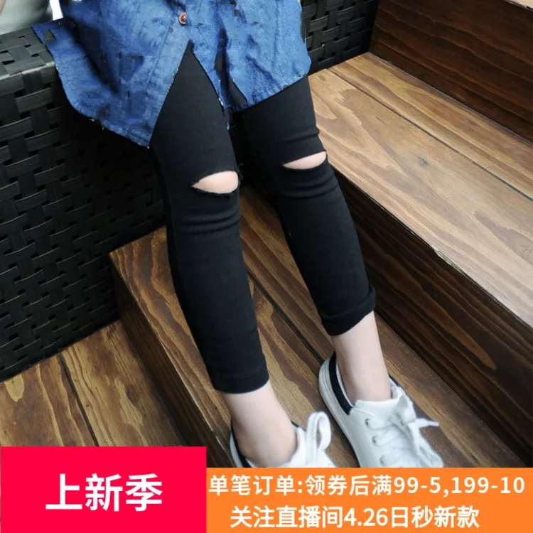 

Kids Pants 2019 Spring Autumn Knee Hole Ankle-length Girls Pants Children Pants Girls Leggings Kids Clothes TCX9