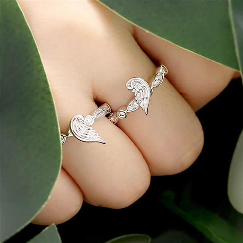 Trendy Wedding Ring Set Engagement Zircon Crystal Rings For Women Girls Wings Love Heart Rings Fashion Jewelry Party Gifts R40