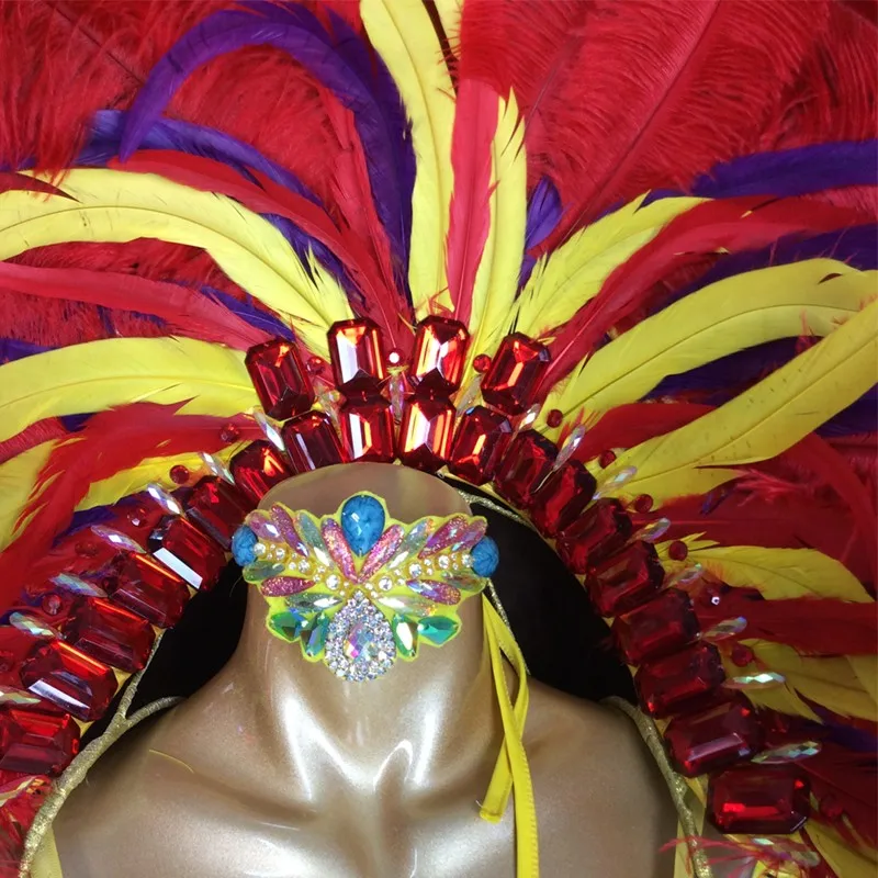 Горячая сексуальный Самба карнавал в Рио костюм желтое перо голова кусок