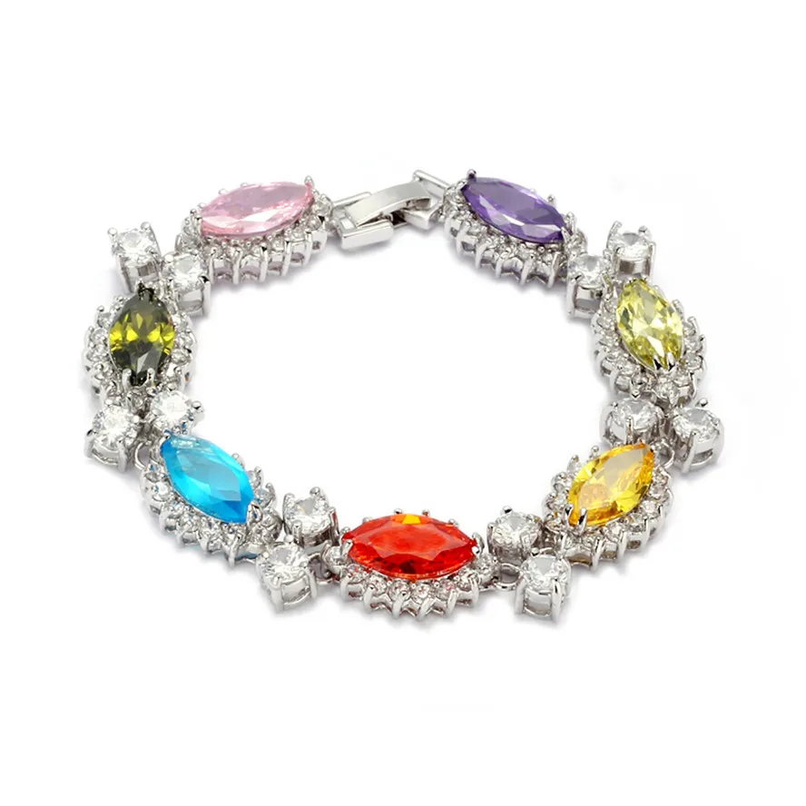 

SHUNXUNZE magnificent Yellow Pink Blue Peridot Purple Red Cubic Zirconia Bracelets Silver Plated E662 best sell Explosion models