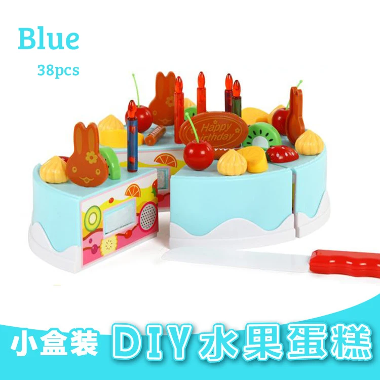 38 шт. претендует игрушки торт ко дню рождения Детские игрушки для детей Кухня Монтессори Фрукты Вырезать Еда Juguetes головоломки для девочек игрушки подарок - Цвет: Blue