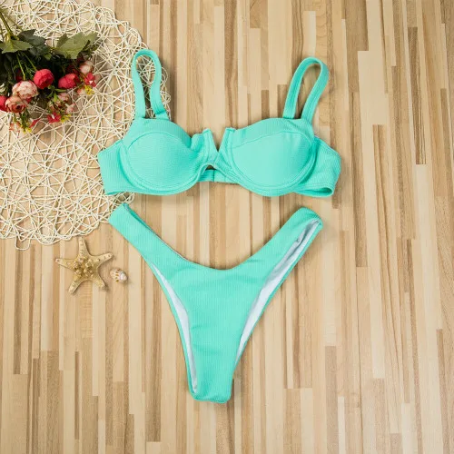Mint green Женский бюстгальтер бикини набор галстук сторона девушка треугольник купальник купальный костюм Купальники - Цвет: Mint green
