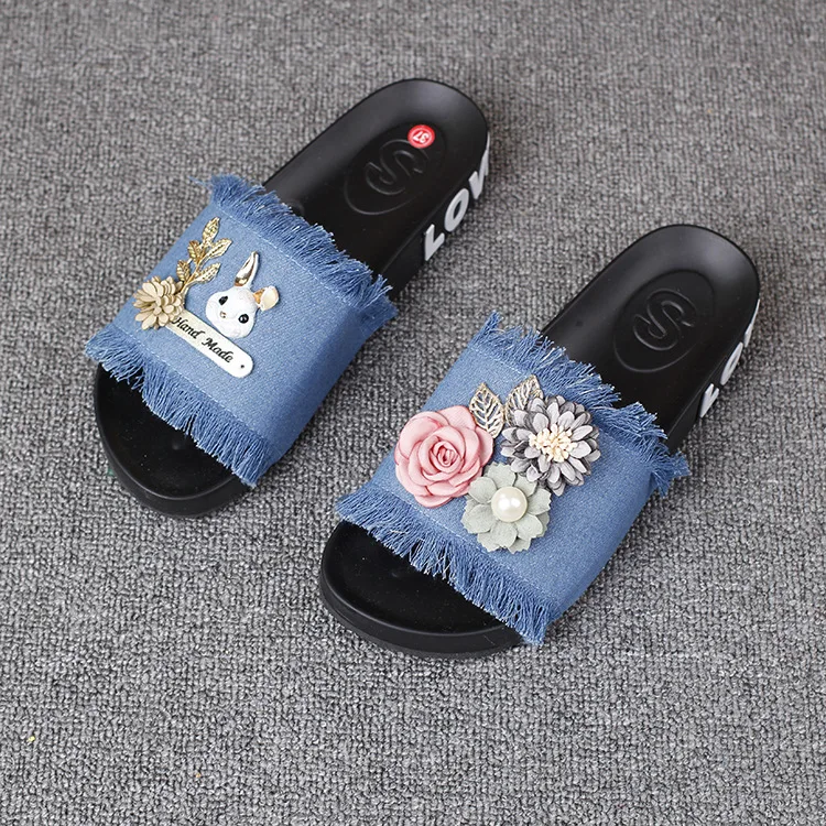 New Bunny Fabrics Soft Bottom Flowers Fringed Flat With Women Open Toe Platform Shoes Casual Slippers For Ladies Cheap50