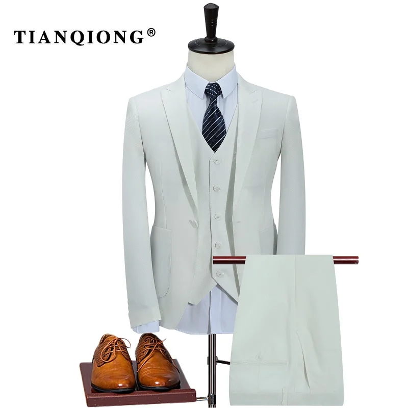 TIAN QIONG, полиэстер, небесно-голубой мужской костюм, приталенный, для отдыха, бизнеса, свадебное платье, костюмы для мужчин, Terno Masculino, смокинг, 3 шт - Цвет: Белый
