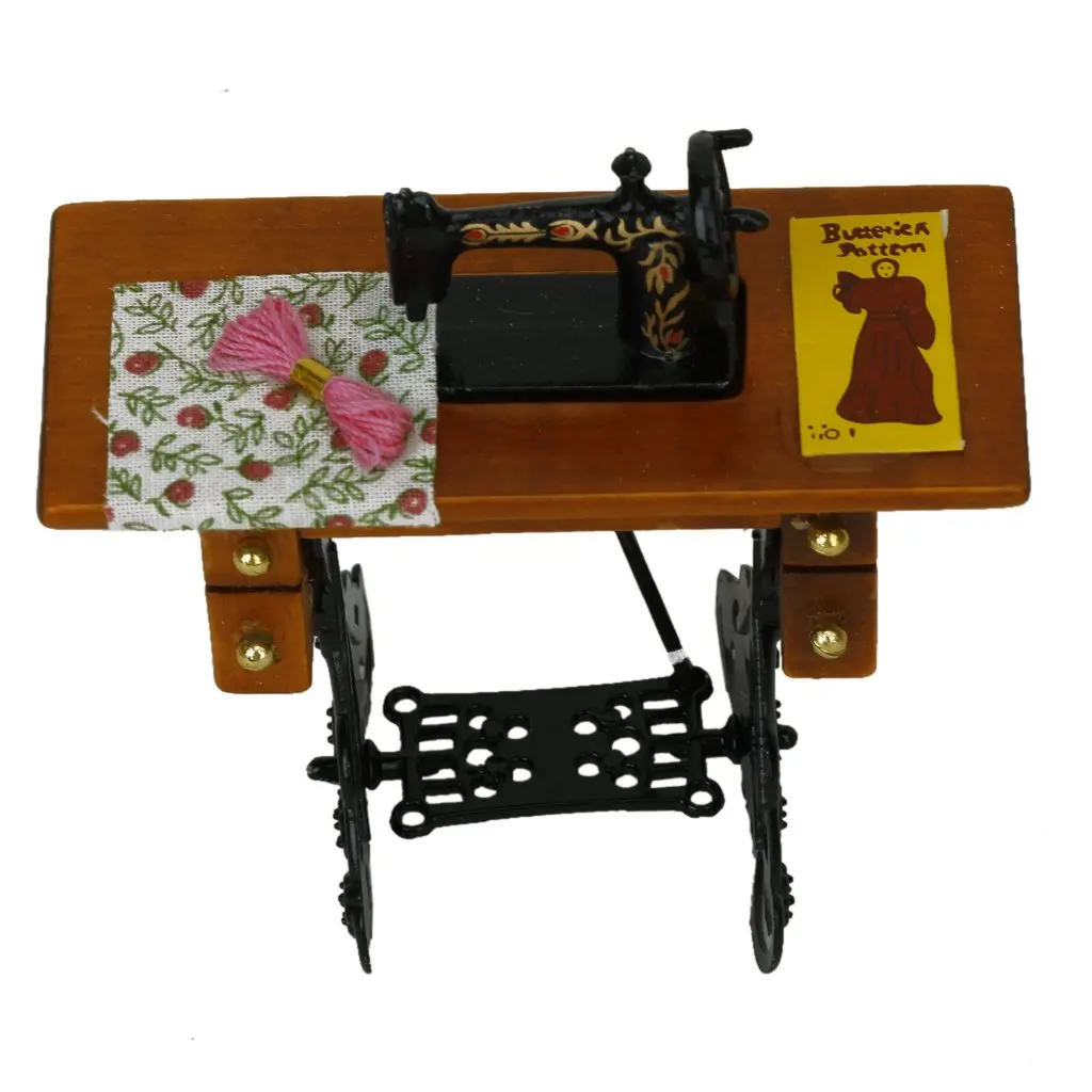 ABWE 1/12 Doll Mini Vintage Miniature Sewing Machine With Cloth