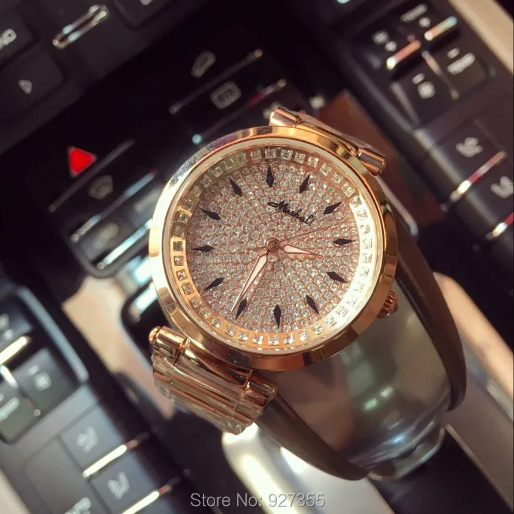 Hot Sale Top Quality Women Watches Luxury Steel Full Rhinestone Wristwatch Lady Crystal Dress Watches Gold 1