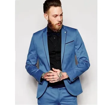

Custom Made Blue Men Suit Jacket Slim Fit 2 Piece Groom Tuxedos Prom Party Style Wedding Suits Men BlazerJacket+Pants..A3