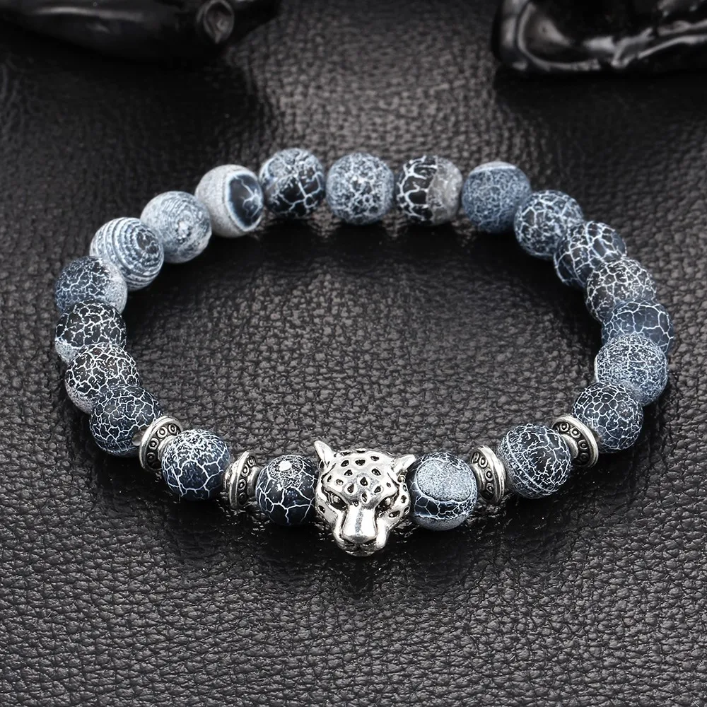 Gold Leopard Head Gold Color Tiger Eye Bead Buddha Bracelet For Men Fashion Male Punk Jewelry Bracelets & Bangles bracelet jewelry