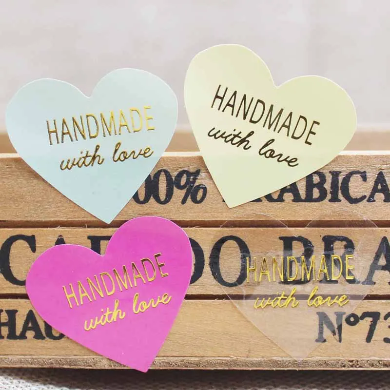 

Zerong100pcs/lot Heart Shape Thank You DIY Scrapbooking Paper Tags gold foil Handmade sticker lables for wedding decoration