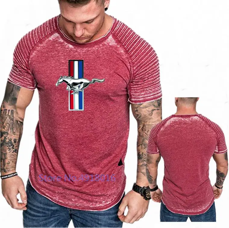 

Ford Mustang Print Summer Men T Shirts Sportswear Top Tees Mens wrinkle crumple Short Sleeve slim Fitness tshirt