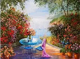 flower terrace with sea view canvas painting by numbers cheap painting diy picture hand painted oil painting on canvas for home decor