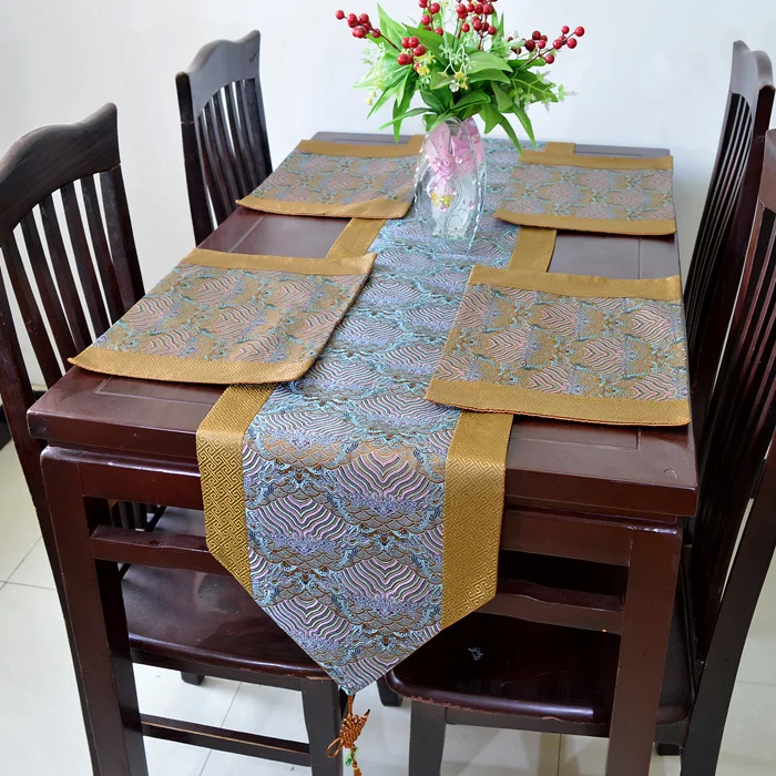 Thick Jacquard Patchwork Chinese knot Table Runner High End Silk Brocade Rectangle Coffee Table Cloth Dining Table Pads Thick Jacquard Patchwork Chinese knot Table Runner High End Silk Brocade Rectangle Coffee Table Cloth Dining Table Pads
