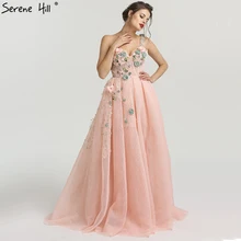 Модные сексуальные вечерние платья на одно плечо, новинка, вечерние платья без рукавов с цветами и жемчугом, вечерние платья Serene Хилл LA6512