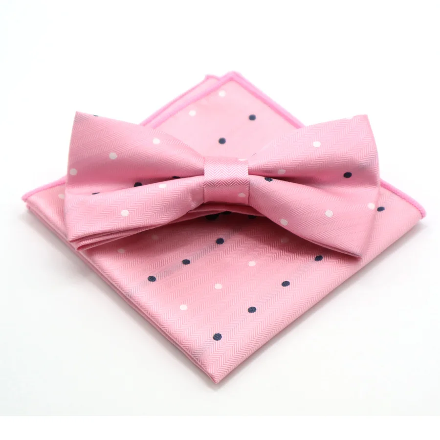 Классический мужской комплект в горошек с узором пейсли и карманом, квадратный бант-галстук, регулируемый носовой платок, комплекты с галстуком-бабочкой для свадебной вечеринки - Цвет: YF-SEB14-15