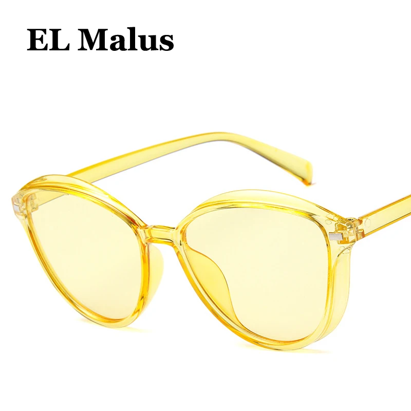 

[EL Malus]2018 Fashion Cat Eye Frame Sunglasses Women Female UV400 Pink Yellow Lens Mirror Vintage Sun Glasses Brand Designer