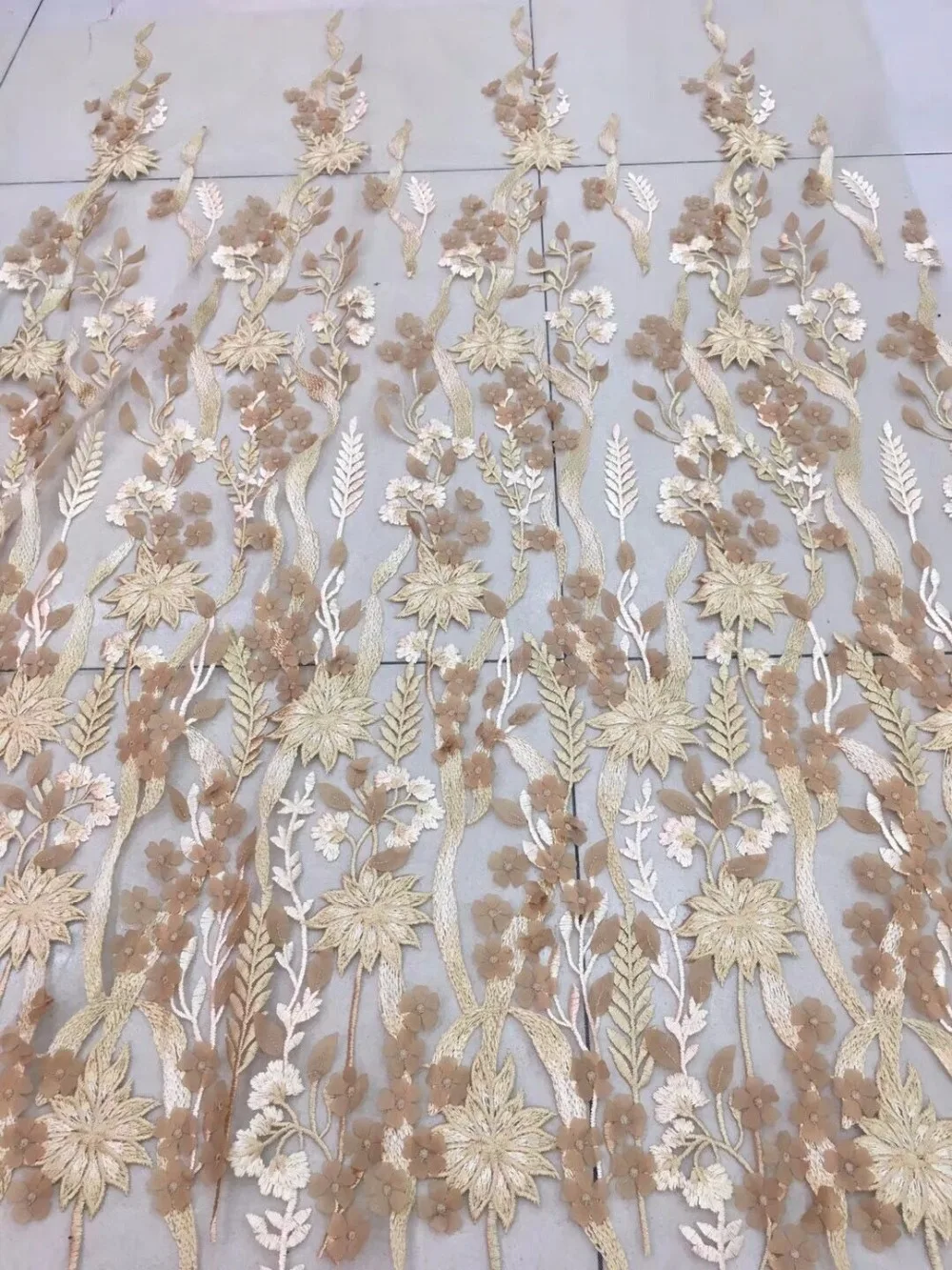 

Free shipping Latest french embroidered tulle lace fabric 3d flower beads design high quality net lace fabric for dresses