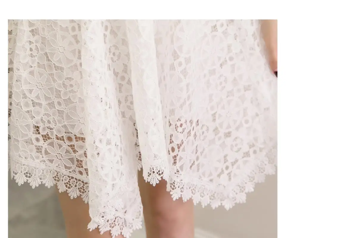2018 New Hollow out lace dress women elegant spaghetti strap white lace sling dress vintage sleeveless black crochet dresses