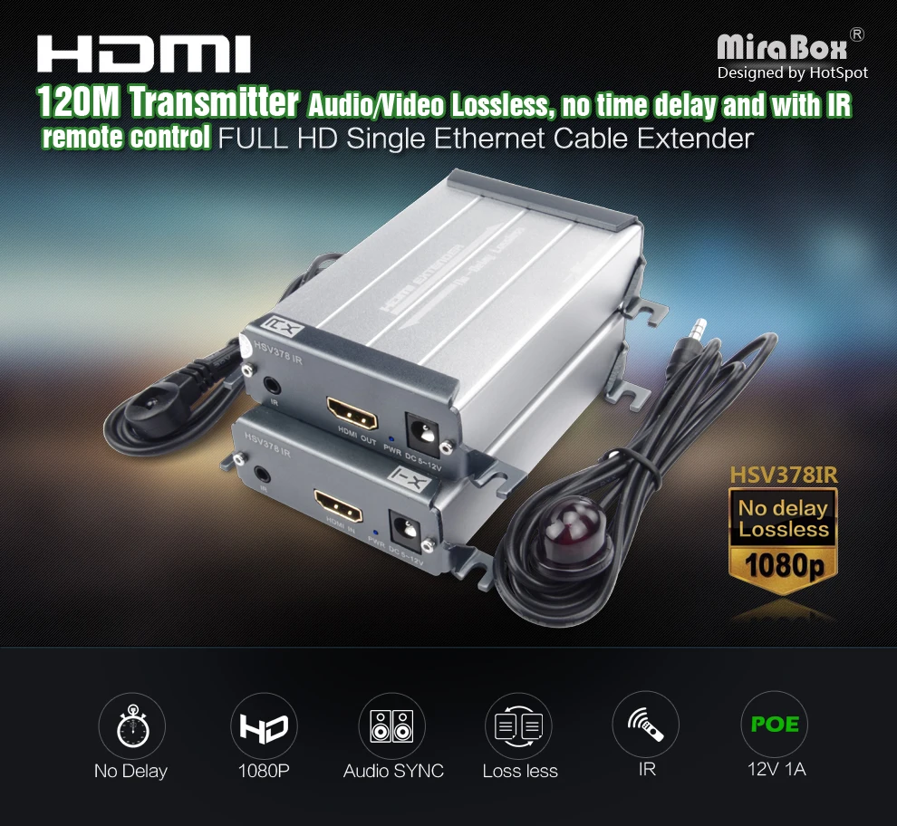 HSV378-IR HDMI Extender Cat5 Lossless and No Latency over UTP STP Cat5e Cat6 Rj45 Network HDMI Ethernet Transmitter Receiver IR (1)