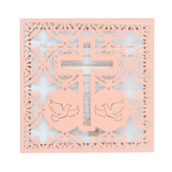 Первое Святое Причастие лазерная резка крестик крещение пригласительная карта - Цвет: old pink pearl