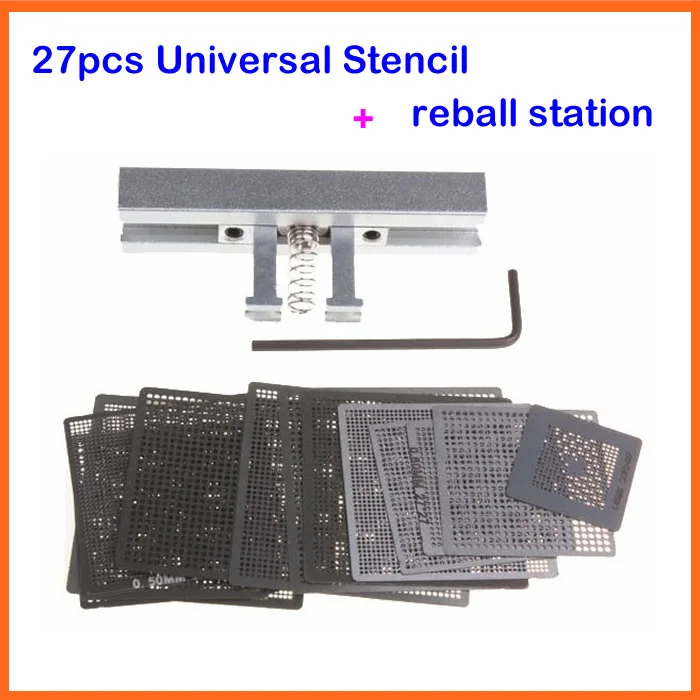 

27pcs BGA Directly Heat Rework Reballing Universal Stencil Template + Reball Kit Station