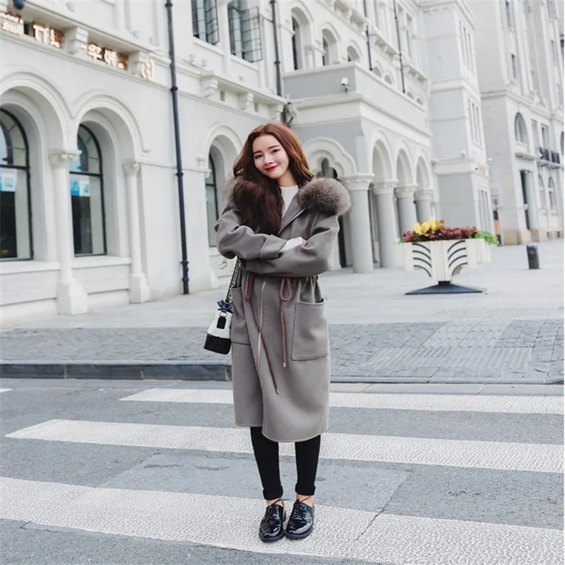 Pour Tranchée Filles Fourrure De Manteau À Col Avec Capuchon kaki Femmes Long Les Mince Gris RAvqwR