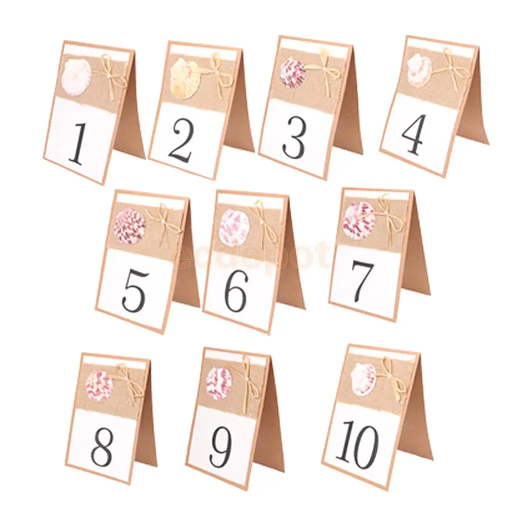 

1-10 Number Place Cards Kraft Linen Paper Shell Burlap Wedding Birthday Baby Shower Table Markers Decor