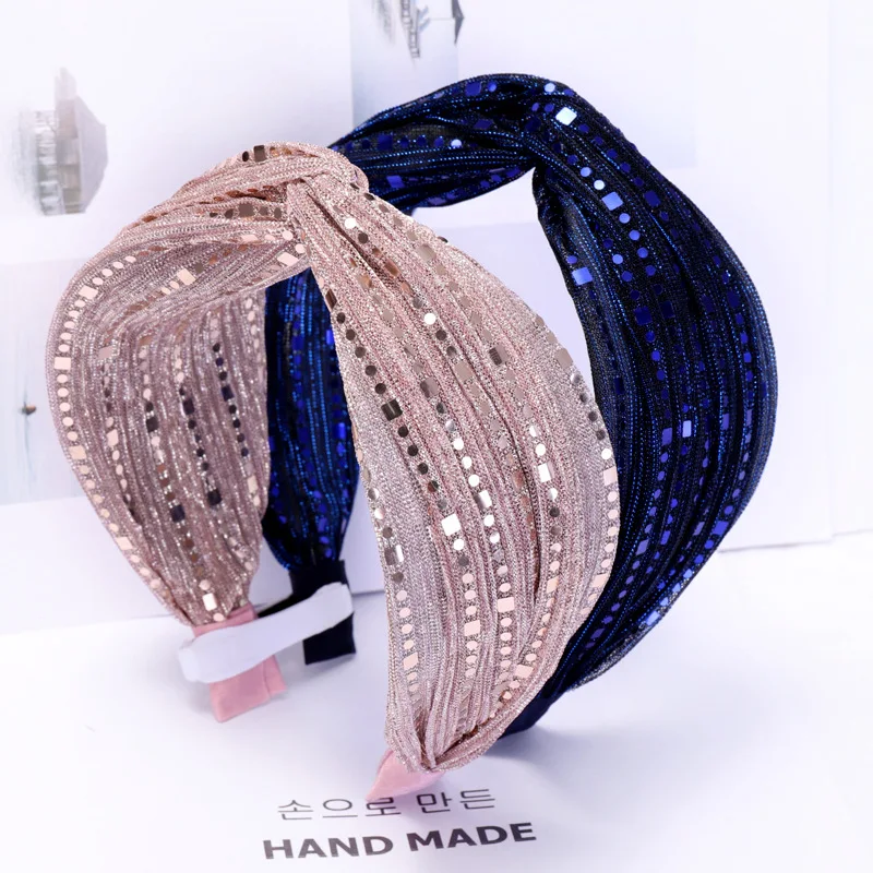 

Wide Lace Headband for Women Sequin Glitter Korean Adult Kpop Hair Band Knot Luxury Makeup Hair Hoop 2019 Lace Hair Accessories