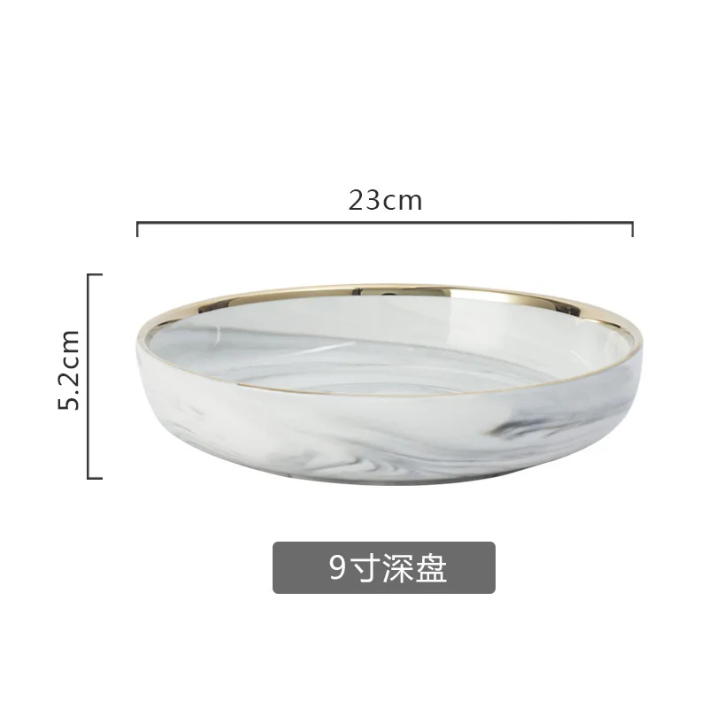 Europe Electroplating Marble Phnom Penh Ceramica Plate Western-style Snack Salad Disc Household Soup Bowl Tableware 1pcs - Цвет: 9 inch deep disk