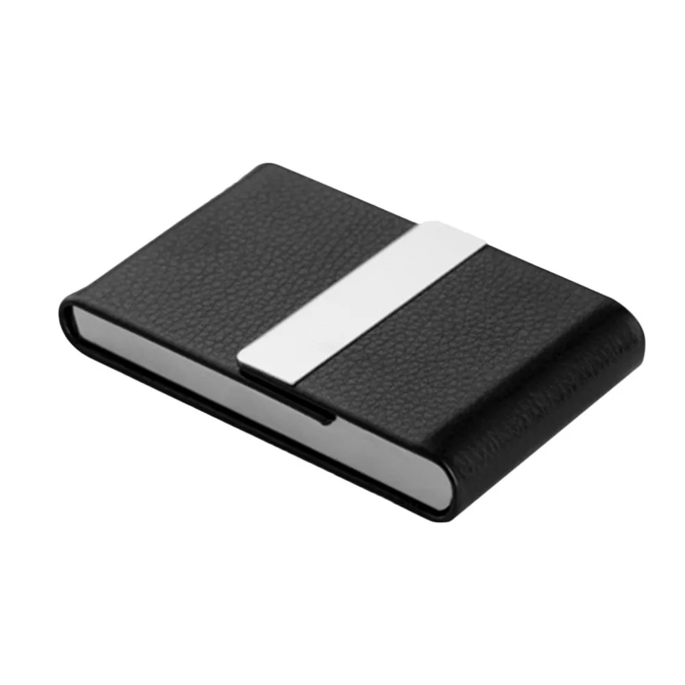 

Black Portable Upscale Ultrathin Luxury Imitation Leather Stainless Steel Pocket Carrying Business Card Cigarette Case