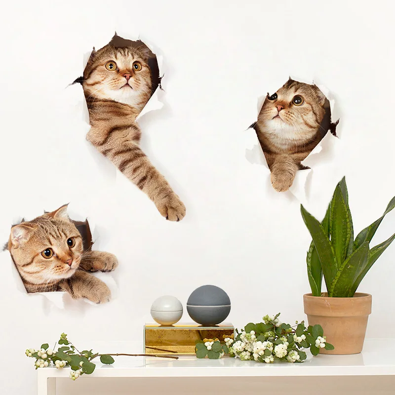 3D ПВХ забавные настенные наклейки для туалета кошки водонепроницаемые детской
