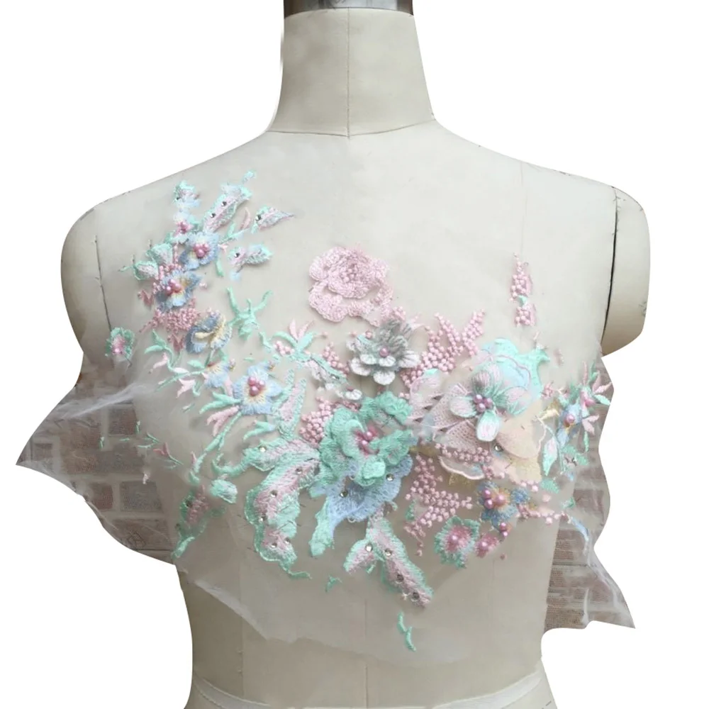 

Lychee Life Beaded French Collar Lace 3D Flower Lace Applique for Wedding Dress DIY Sewing Materials Bridal Lacework