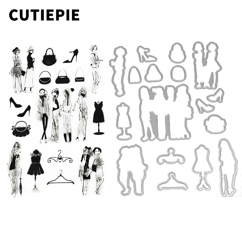

1Set Fashion Girls Metal Cutting Dies and Transparent Clear Stamp for Scrapbooking DIY Embossing Folder Paper Stencil Decoration
