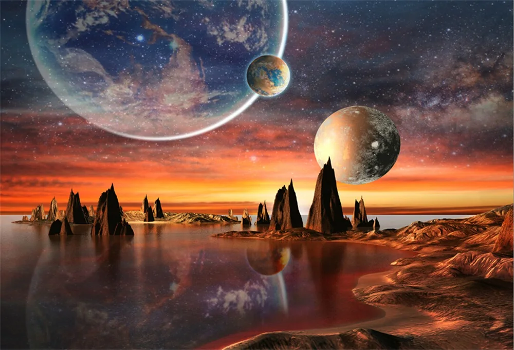 

Laeacco Planet Science Fiction Earth Montain Universe Baby Portrait Photo Backgrounds Photographic Backdrops For Photo Studio
