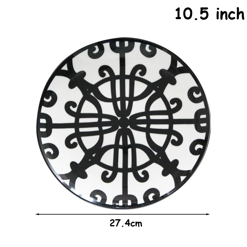 Керамическая тарелка, круглый поднос, черный контейнер для еды, западный ресторан, геометрическая фигура, тарелка для стейка, поднос для салата, домашние столовые приборы, 1 шт - Цвет: 10.5inch