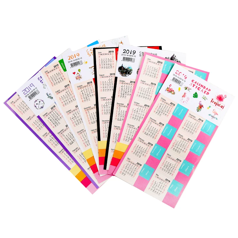 2019 Year Calendar Stickers Notebook Calendar Bookmark Planner Accessories Decorative Stickers Label Calendar Stationery 2pcs
