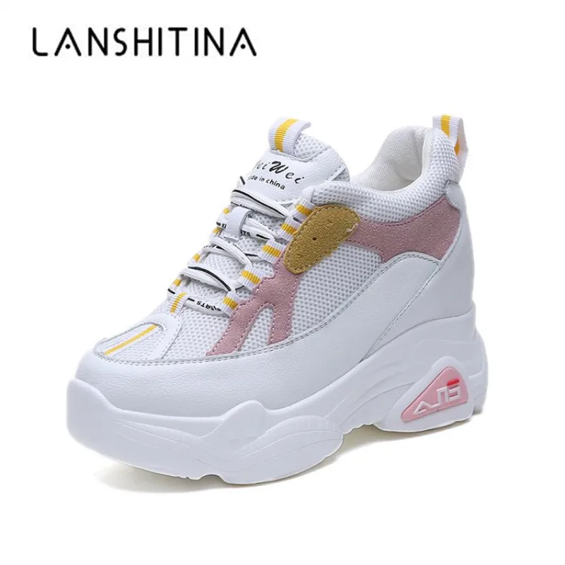 

2019 Women Platform Sneakers Outdoor Vulcanize Shoes Breathable Mesh Wedges Casual Shoes 9CM Heels Height Increasing Shoes Woman