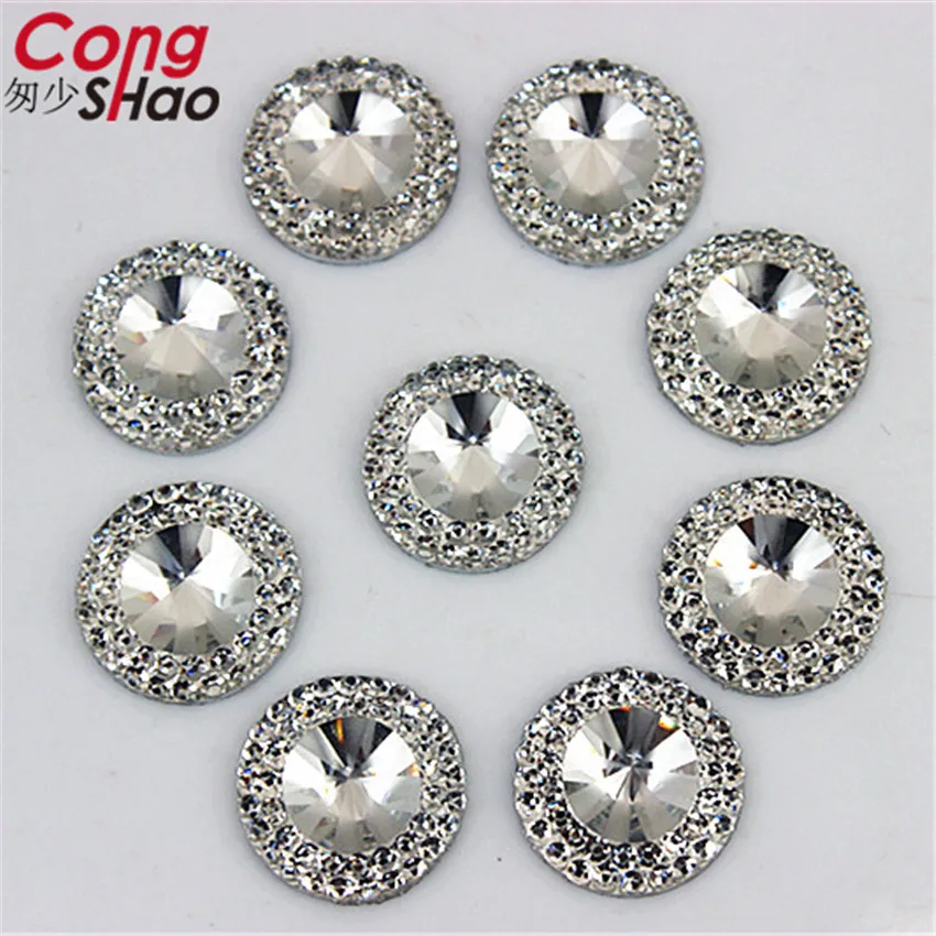 

Cong Shao 8/10/12/14/16/18/20mm Clear flatback Resin Round Rhinestone trim stones and crystals DIY Wedding Dress Button CS181
